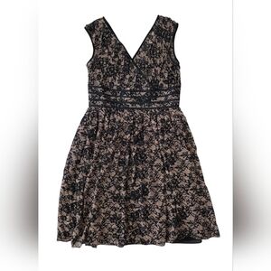 Adrianna Papell Floral Silk Chiffon Sleeveless Pleated A-Line Dress 10P 2000’s